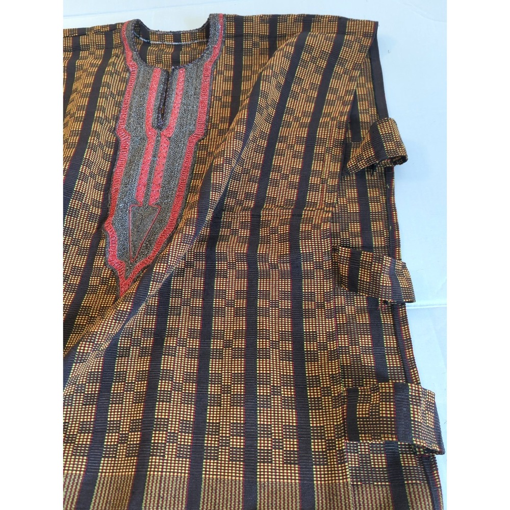 African Woven Embroidered Top XL Open Sides Metallic Thread Centerpiece Stunner